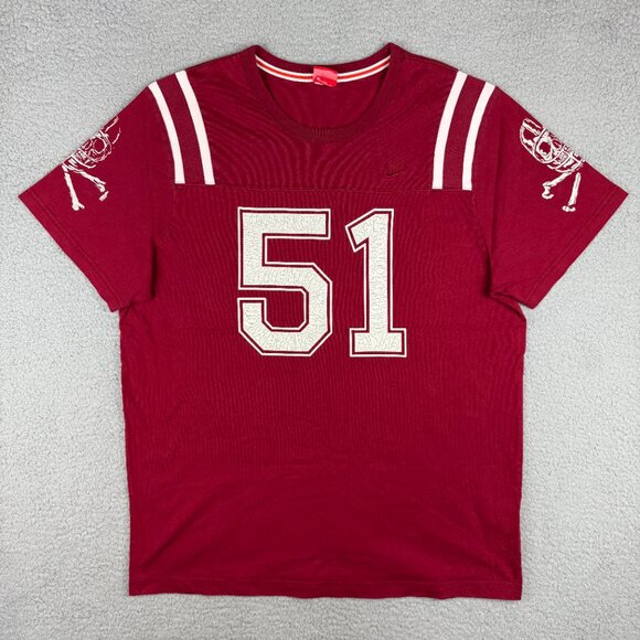 Vintage Nike Shirt Mens XXL 2XL Burgundy Red Label Jersey #51 Skull Helmet Y2K 1 - Picture 1 of 10